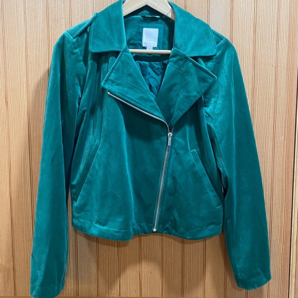 NWT LC Lauren Conrad Teal Faux Leather Jacket - Picture 2 of 9